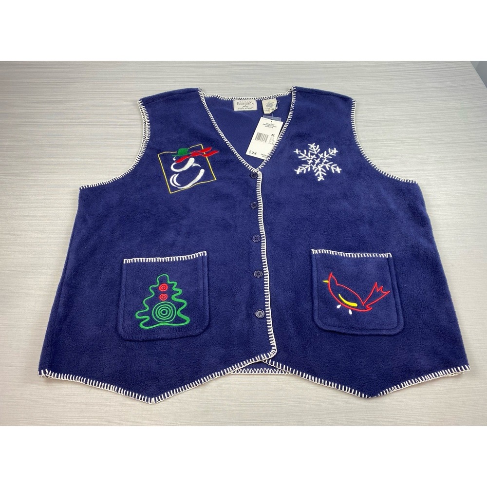 VTG 90's Basic Editions Holiday Christmas Sweater Vest Knit Embroidered  Size 2X